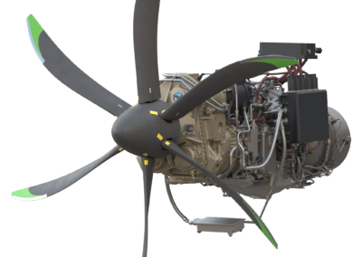 PHARES engine with Collins Aerospace electric motor, power controller, and propeller.